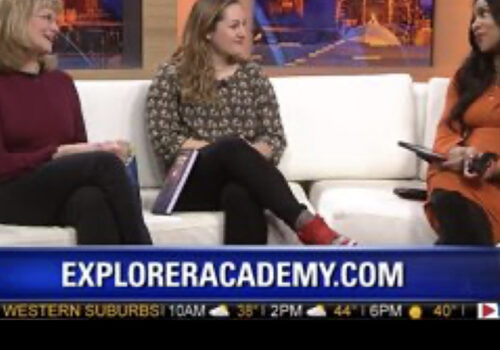 photo of a local news channel broadcast covering the second book in the of National Geographic Kids Books’ first ever fiction series, Explorer Academy, The Falcon’s Feather