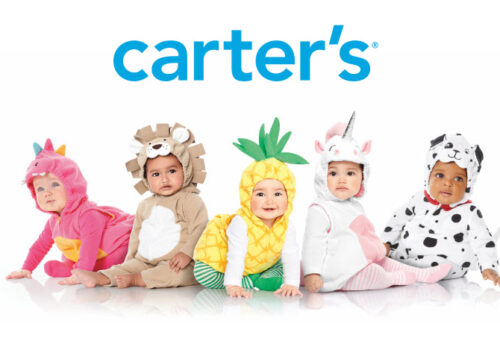 graphic with carter's logo above five babies dressed up for halloween