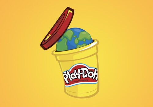 cartoon graphic of a planet earth popping out of a play-doh container