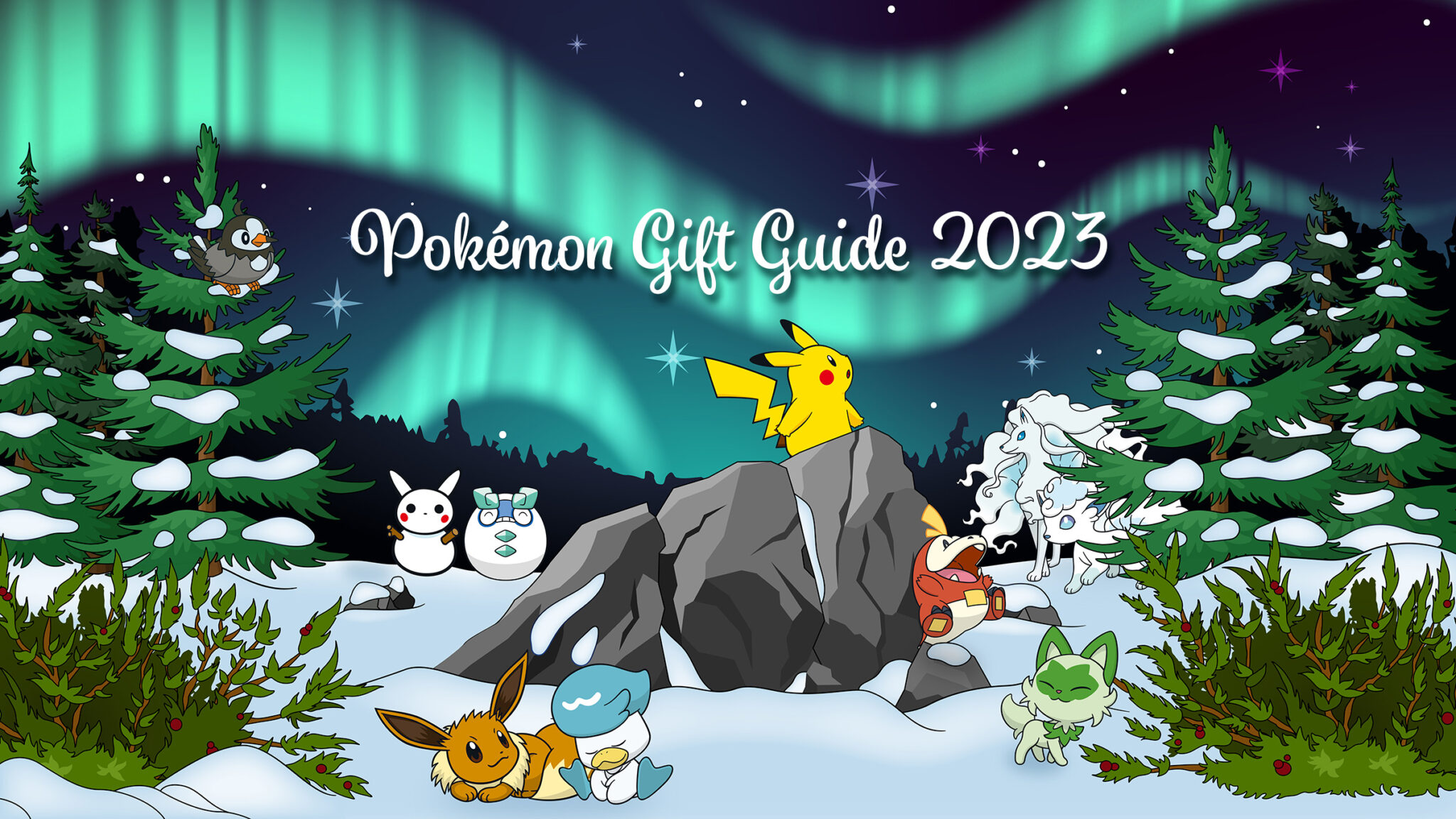 Pokemon Holiday Gift Guide northern lights holiday snow image